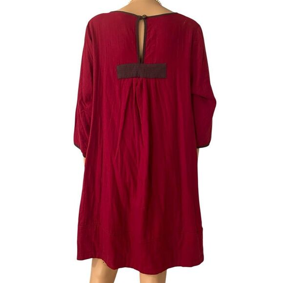 Peacock Ways Women’s 100% Cotton One Size Red Flowy Dress or Tunic Top, Sleeves - Picture 3 of 13